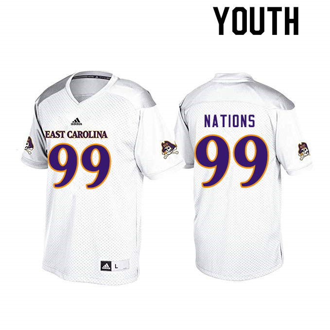 Youth #99 Patrick Nations ECU Pirates College Football Jerseys Sale-White